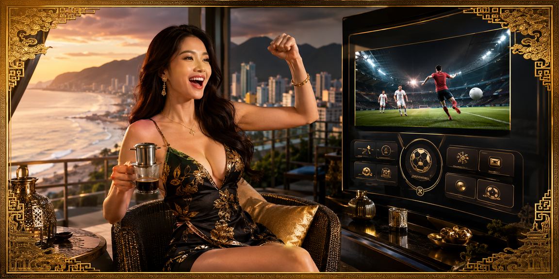 Người chơi tại Đà Nẵng ngồi cà phê xem kèo esports và theo dõi tài khoản High Roller trên máy tính